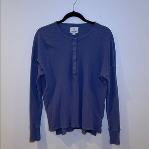 Aerie Women's Long Sleeve Henley in Blue, Size S, 3/4 Button Down, Thumb Holes